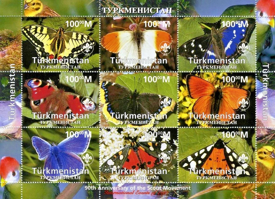 Turkmenistán 1997 MARIPOSAS - 90 ANIVERSARIO EXPLORADOR - Hoja de aves (9) MNH Foto 1 de 1