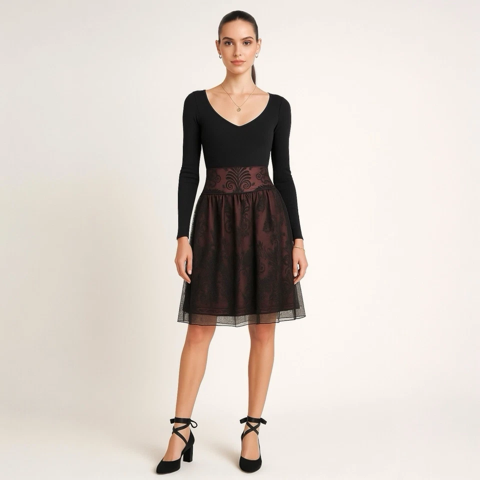 Винтажная юбка Whimsigoth 12 черная красная прозрачная вышитая тюль Fairycore MSK - Изображение 1 из 4