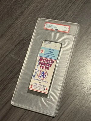 HOF REGGIE JACKSON SIGNED 1974 WORLD SERIES GAME 1 TICKET HR ATHLETICS PSA 10 - Image 1 of 4