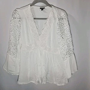 Torrid Babydoll White Size 00 Lace Blouse Long Sleeve Peasant Cottagecore - Picture 1 of 9