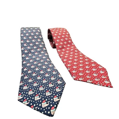 Vineyard Vines Boys Tie Christmas Santa Whale Red Blue Lot Of 2 Silk USA Skinny - Image 1 of 4