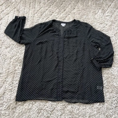 Liz Claiborne Signature Woman Blouse Size 3XL Polka Dot Long Sleeves Sheer Top - Image 1 of 4