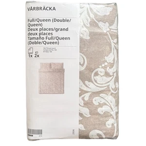 IKEA VARBRACKA Beige & White Full Queen Duvet Cover and Pillowcases - Picture 1 of 3
