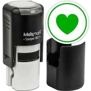 Round Self Inking Emoji Stamp - Heart - Green Ink - Picture 1 of 5