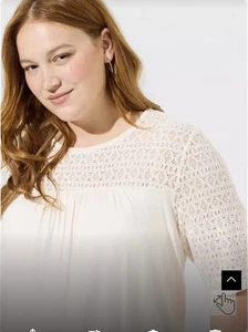 Torrid Damen superweich Rundhalsausschnitt Geo Spitze Passe Ellbogenärmel Top Größe 1 - Bild 1 von 12