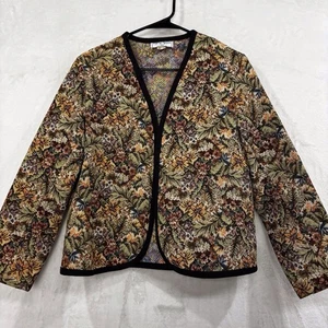 Vintage 60s Blazer Open Jacket 14 M Floral Tapestry Boho Cottage USA Union Made - Picture 1 of 13