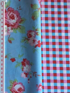 Cath Kidston IKEA 2 * 50cm Square Bundle Rosali Rose & Check Blue Cotton New - Picture 1 of 11