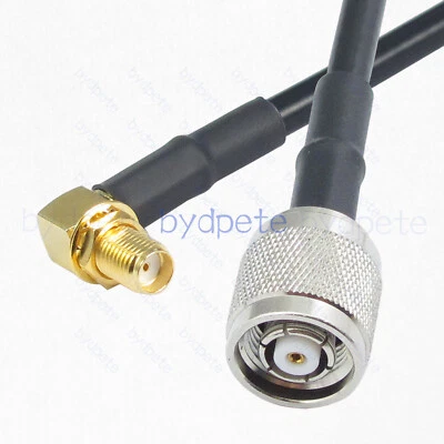 RP-TNC male Reverse Polarity to SMA Female 90 degree Right Angle RG58 Cable Coax - Image 1 of 4