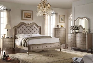 Traditional Brownish Taupe 5pcs Bedroom Set w. King or Queen Upholstered Bed AA2 - Picture 1 of 3