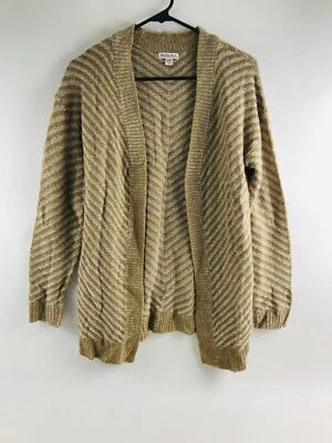 Cárdigan Merona Suéter Abierto Para Mujer Talla Mediana Marrón Tostado Blanco Rayas Tejido Foto 1 de 4