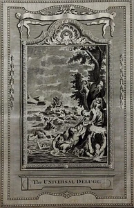 c1790 9x15 BIBLE LEAF Copper Plate Engraving UNIVERSAL DELUGE FLOOD Genesis 8.12 - Picture 1 of 4