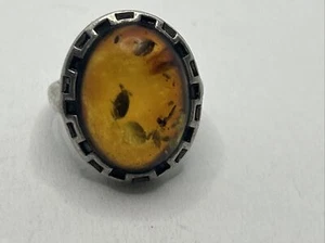 Vintage Baltic Amber 925 Sterling Silver Handmade Ring Size 6.75 - Picture 1 of 6