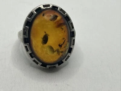 Anillo hecho a mano vintage ámbar báltico de plata de ley 925 talla 6,75 Foto 1 de 4