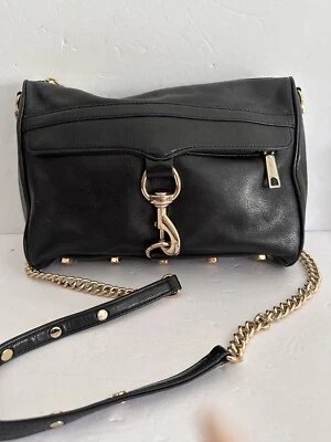 BOLSO BANDOLERA DE CUERO REBECCA MINKOFF NEGRO CLUTCH CON TACHUELAS USADO EN EXCELENTE ESTADO Foto 1 de 4