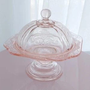 Pink Glass Candy Dish, Federal Indiana Glass MADRID Recollections, Cheese Dish - Picture 1 of 14