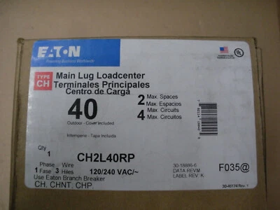 Eaton CH2L40RP 40A 2 espacios 4 ckt panel 120/240 NEMA 3R 3 disponible tipo CH Foto 1 de 4