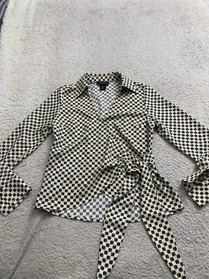 Blusa Rachel Zoe Mujer Geométrica Manga Larga Cremallera Lateral Envolvente Beige Negra Talla XS Foto 1 de 4