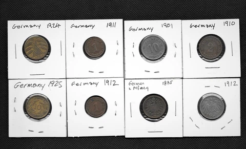 Germany, Lot of 8 Mixed Older Coins - 1875 to 1925 - Nice Assortment Cover