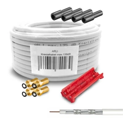 ARLI 50m Koaxialkabel 135db HD 4 x F Stecker 4x Gummitülle Sat TV Kabel Antenne 4K