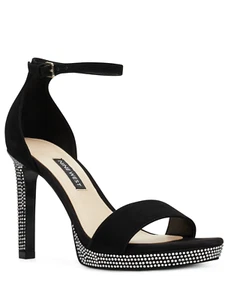 Nine West Edyn Platform Sandals Size 9M Black Suede/Rhinestone - Picture 1 of 4