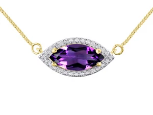 RYLOS Gold-Plated Silver Lucky Eye Necklace: Marquise Gemstone & Diamond 18" Ch - Picture 1 of 18