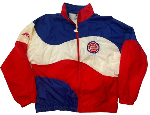 Vtg 90s APEX ONE Sz Large NBA Detroit Pistons Full Zip Track Training Jacket Cover