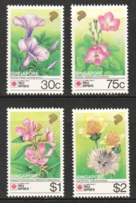 SINGAPORE 1991 PHILANIPPON S'PORE FLORA COMP. SET OF 4 STAMPS SC#611-614 IN MINT - Image 1 of 3