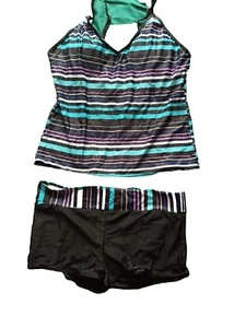 Juego corto Tankini almohadillas extraíbles a rayas mezcla negras 4XL sin marca - Imagen 1 de 3