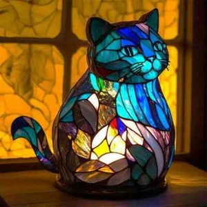 3d cat Table Lamp Series Stained Glass Stained Night Light Retro Desk Lamps ! - Picture 1 of 3