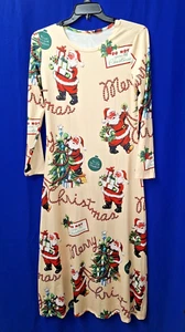 New Retro Holiday Christmas Maxi Stretch Tshirt Dress Size Large Festive Mod - Picture 1 of 7