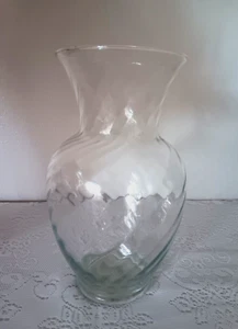 INDIANA GLASS COMPANY OPTIC SWIRL CLEAR CRYSTAL FLOWER VASE - 11" TALL - Picture 1 of 6