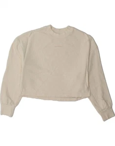 NEW BALANCE Womens Oversized Crop Sweatshirt Jumper UK 10 Small Off White DI57 - Picture 1 of 3