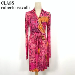 Class Roberto Cavalli All-over Print Wrapped Long Sleeve Long Dress Pink 42/US8 - Picture 1 of 12