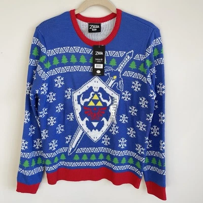 Legend Of Zelda Hylian Щит и Меч Мужской XL Nintendo Уродливый Рождественский Свитер - Изображение 1 из 4