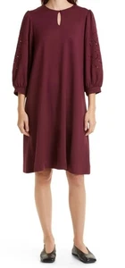 MASAI COPENHAGEN XXL Nayaba Floral Eyelet Puff Sl Shift Dress Port Royale Maroon - Picture 1 of 12
