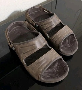 Crocs Men's Yukon Two Strap Brown Leather Comfort Sandals Slip On Size 11 - Picture 1 of 8