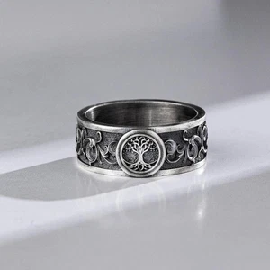 Lebensbaum Ring Herren Vintage Silber Band Nordisch Wikinger Stil Schmuck - Bild 1 von 6