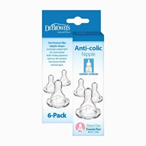 Dr Brown's Anti Colic Baby Bottle Nipple 6 Pack Narrow Preemie Flow Nipples New - Foto 1 di 3