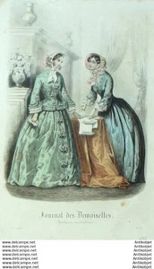 Gravur Mode J.Demoiselles 1851 # 10 (Aquarell Old Fashion Platte) - Bild 1 von 1