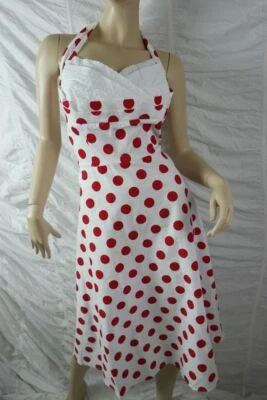 ¡DEJA DE MIRAR FIJAMENTE! Vestido halter blanco rojo lunares retro vintage años 50 talla XL NUEVO CON ETIQUETAS Foto 1 de 4