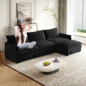 Corduroy Fabric 3-Seater Cloud Couch, Oversized Deep Seat L Shaped Couch Set - Picture 1 of 13