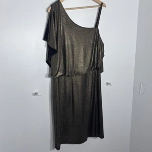 Emma & Michelle Off The Shoulder Dress sz 2X Gold Knee Length Polyester Spandex - Picture 1 of 7