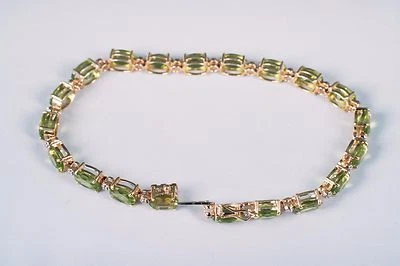 14K Yellow Gold and Peridot and Diamond Chip Bracelet, 7.5" - Image 1 of 4