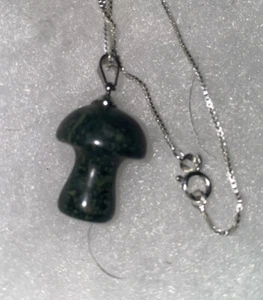 Natural Jade Mushroom Boho Psychedelic Hippie Silver 16” necklace - Picture 1 of 6