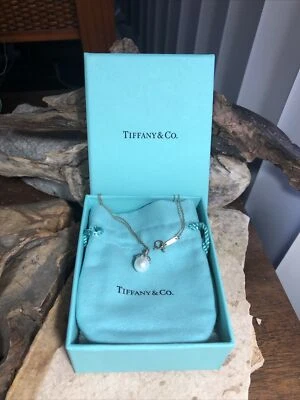 Raro Tiffany & Co 925 Plata Esterlina Corazón Tapa Perla Colgante Collar 16", 2.6g Foto 1 de 4