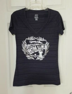 Univ of Illinois Fighting Illini Womens Short Sleeve Tee Blue/Silver V-Neck Med - Picture 1 of 3