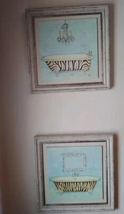 Bathroom Decorative Wall Art, set of two Home Decor Picture, tiger & zebra print - Picture 1 of 6