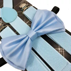 Awesome Sky Blue Wedding Accessories Adjustable Bow Tie & Suspenders - Picture 1 of 7