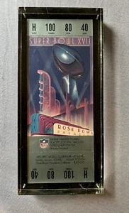 NFL SUPER BOWL XVII TICKET STUB LUCITE FRAME WASHINGTON REDSKINS 1983 MIAMI - Picture 1 of 7