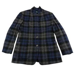 RALPH LAUREN Blazer Jacket Womens Size 8 Gray Blue Plaid Button Suit Wool Jacket - Picture 1 of 11
